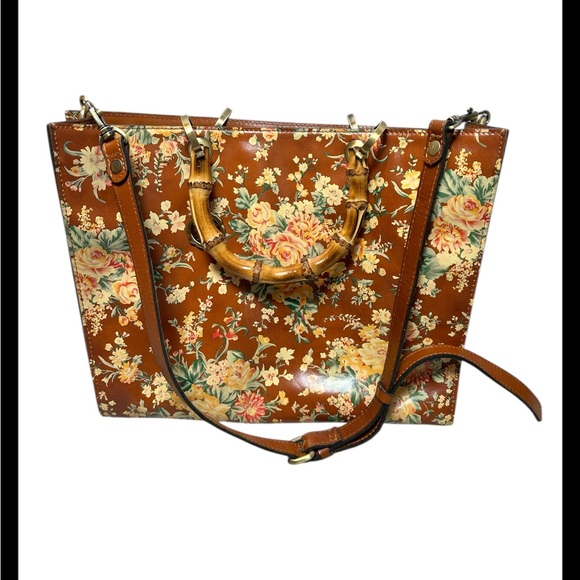 Patricia Nash Handbags - Patricia Nash Zancona Leather Botanical Garden Print Bamboo Handel Tote Bag NWOT